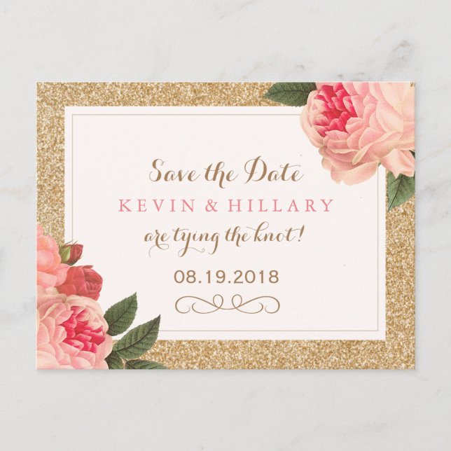 Coral Peonies Save the Date Postcard Ankündigungspostkarte (Vorderseite)