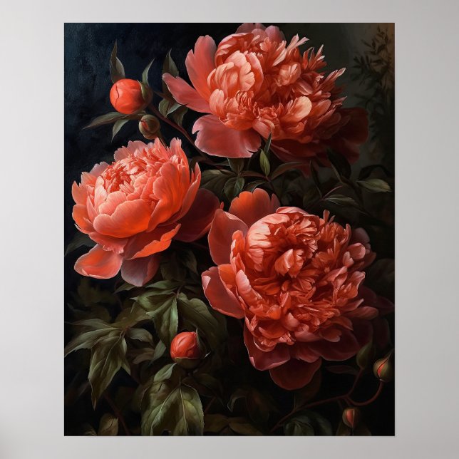 Coral Peony Blume Art Print Poster (Vorne)