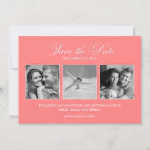 Coral Pink 3-Foto-Vorlage Hochzeit Save the Date