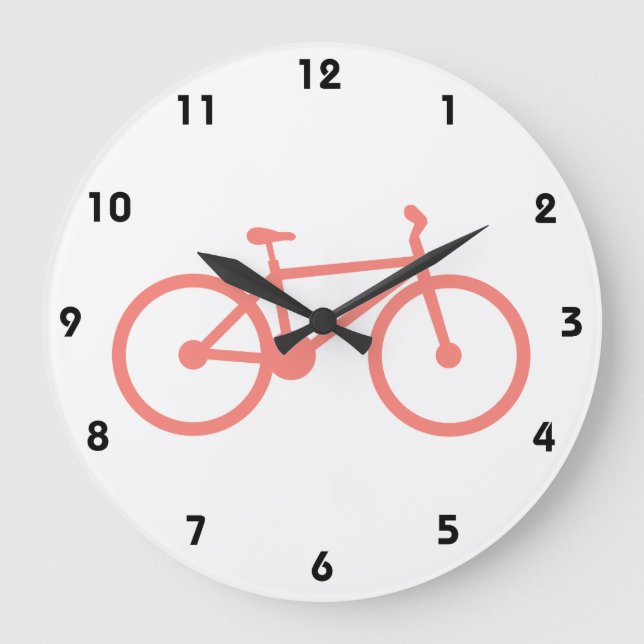 Coral Pink Bicycle Große Wanduhr (Vorderseite)