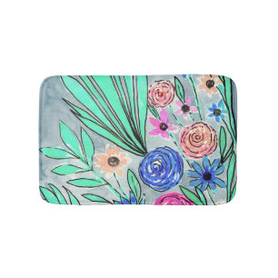 Coral Pink Blue Green Blume Art Badematte