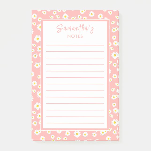 Coral Pink Boho Spring Daisies Post-it Klebezettel (Vorderseite)