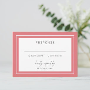 Coral Pink Bold Border Moderne Hochzeit RSVP Karte
