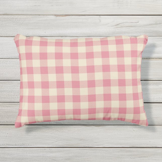 Coral Pink Buffalo Kariert | Landhaus Kissen Für Draußen (Vorderseite)