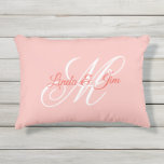 Coral Pink Extravagant Wedding Monogram Kissen Für Draußen<br><div class="desc">Ein helles Korallenrosa,  dunklere Korallen und Weiß-Design mit ein paar Monogramm in einem extravaganten Kalligraphieskript. Sie können die Farben in diesem typografischen Design oder die elegante Kalligraphie Stile anpassen,  um Ihre Patio-Möbel. Ein Hochzeitsgeschenk für die frisch gebliebene Familie.</div>