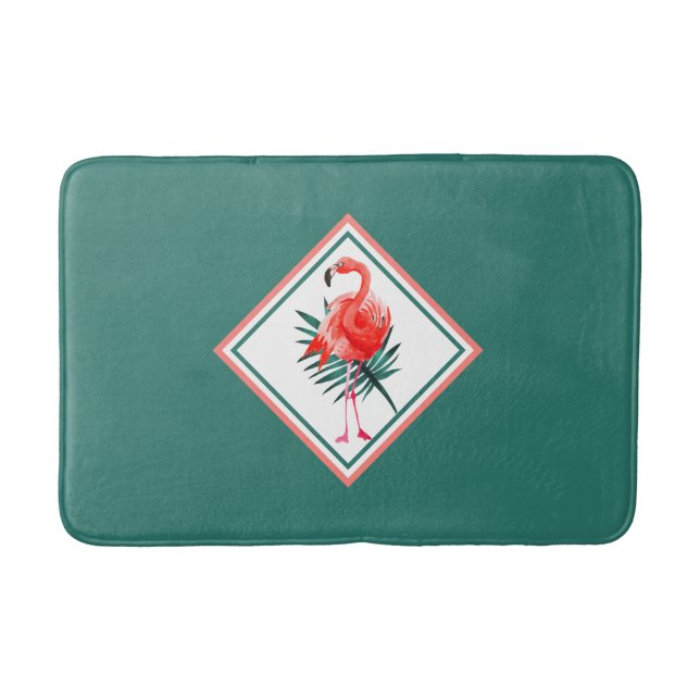 Coral Pink Flamingo Tropical Green Badematte (Vorderseite)