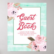 Coral Pink Floral Baby Showroom Gästebuch-Zeichen