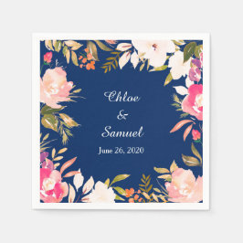 Coral Pink Floral Border Wedding Serviette