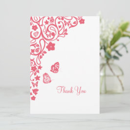 Coral Pink Floral Butterfly Garden Hochzeit Dankeskarte