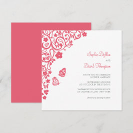 Coral Pink Floral Butterfly Garden Hochzeit Einladung