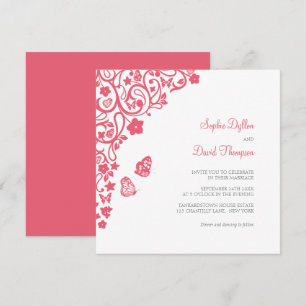 Coral Pink Floral Butterfly Garden Hochzeit Einladung