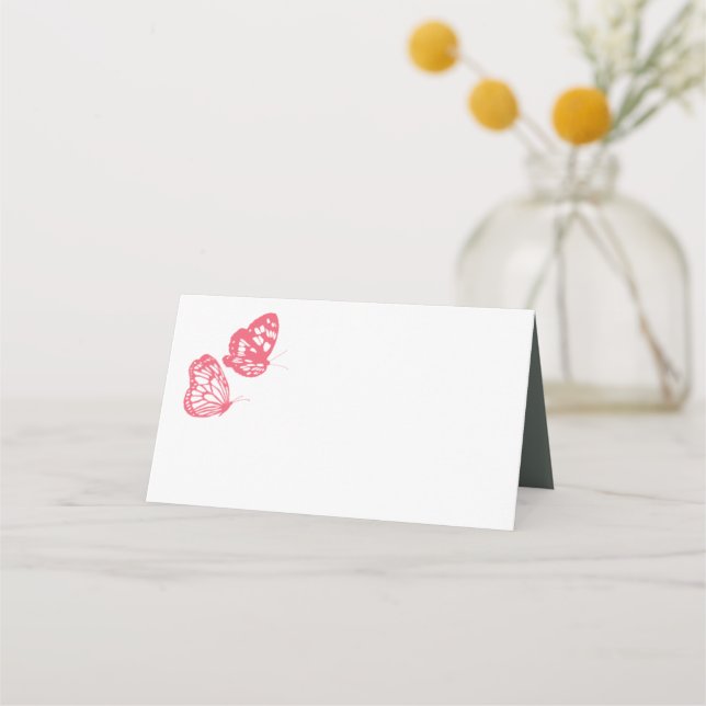 Coral Pink Floral Butterfly Garden Hochzeit Platzkarte (Vorderseite)