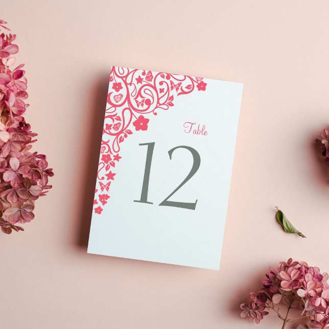 Coral Pink Floral Butterfly Garden Hochzeit Tischnummer (Von Creator hochgeladen)