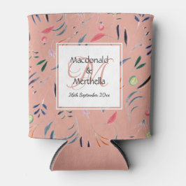 CORAL PINK Floral Custom Monogram Wedepake Dosenkühler