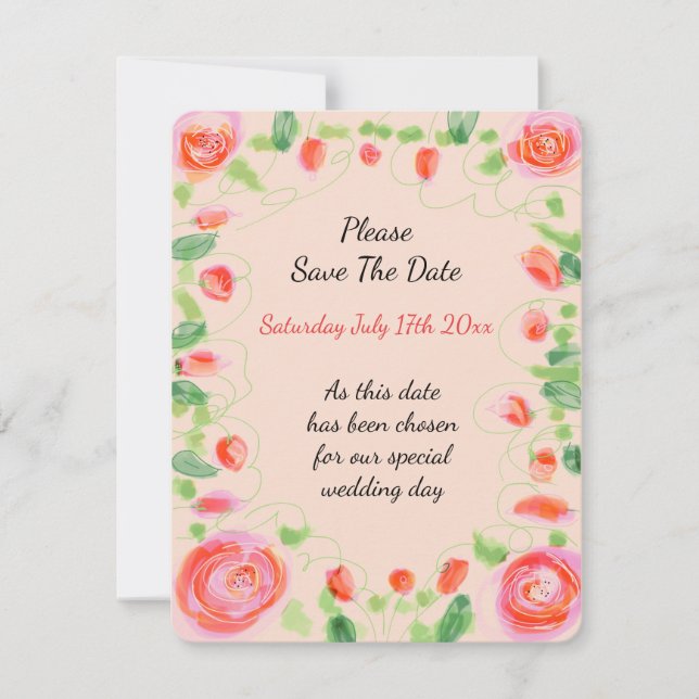 Coral Pink Floral RSVP Karte (Vorderseite)
