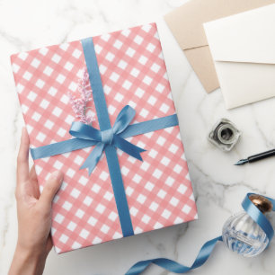 Coral Pink Gingham Print Glossy Wrapping Paper Geschenkpapier