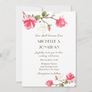 Coral Pink Gold Magnolia Christliche Hochzeit Einladung