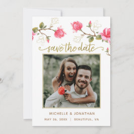 Coral Pink Gold Magnolia FOTO Save The Date
