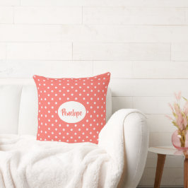 Coral Pink Klasse Polka Dot Muster mit Namen Kissen