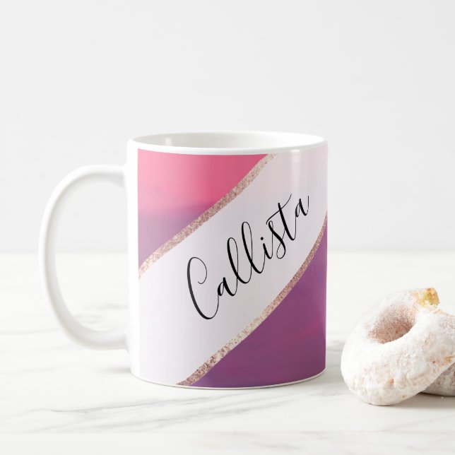 Coral Pink Lila Moderne Abstrakte Wave Art Kaffeetasse (Mit Donut)