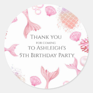 Coral Pink Mermaid Geburtstagsparty Sticker