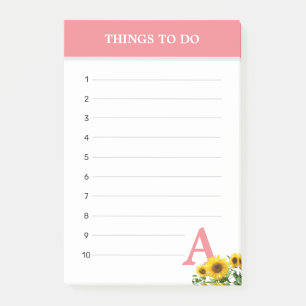Coral Pink Monogramm & Sonnenblumen Dinge zu tun Post-it Klebezettel