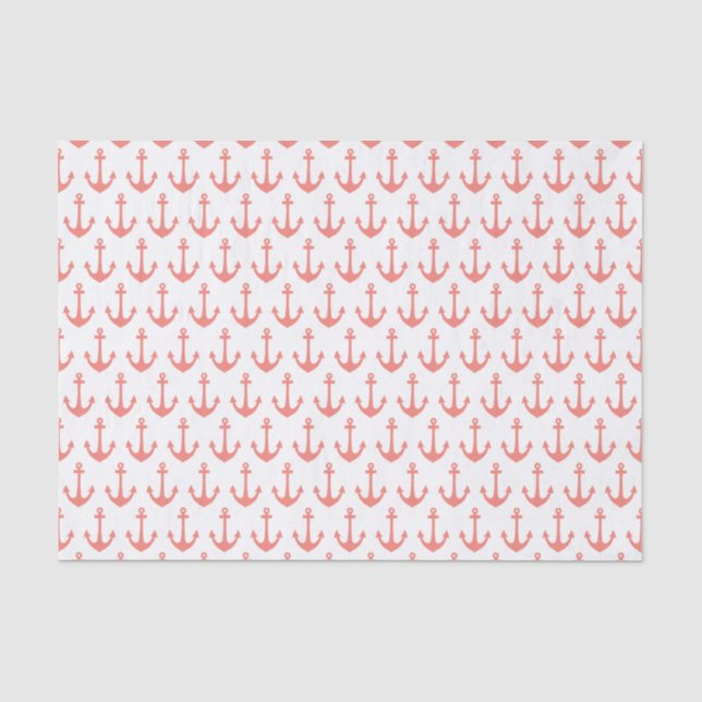 Coral Pink Nautical Anchor Muster Seidenpapier (Vorderseite)