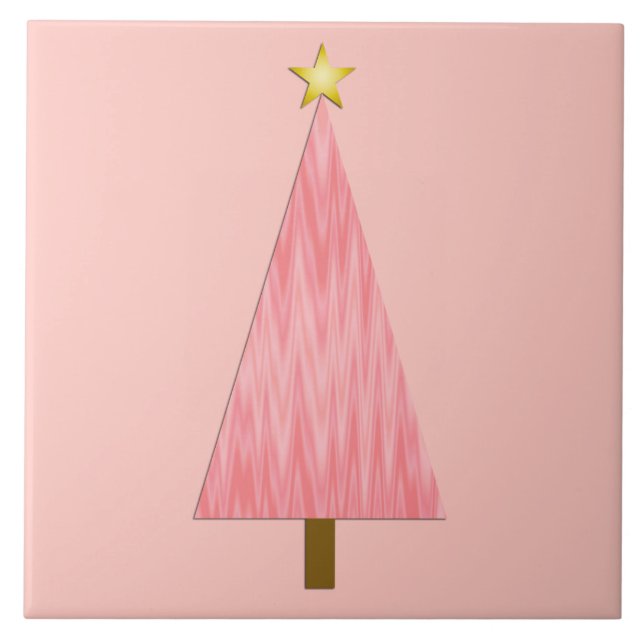 Coral Pink Ombre Moderner Weihnachtsbaum Fliese (Vorderseite)