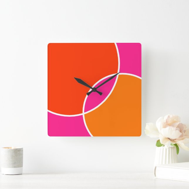 Coral Pink Orange Circles Quadratische Wanduhr (Zuhause)