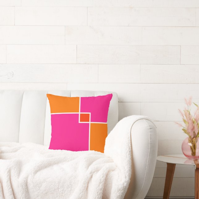 Coral Pink Orange Squares Kissen (Liege)