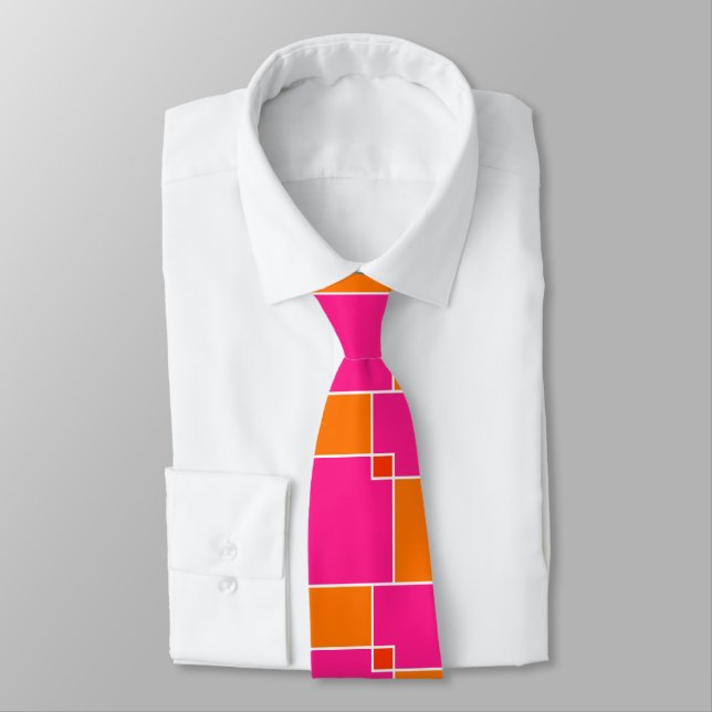 Coral Pink Orange Squares Krawatte (Gebunden)