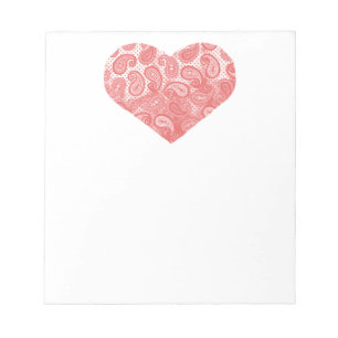 Coral Pink Paisley Heart Notizblock