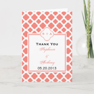 Coral Pink Quatrefoil Muster Hochzeit Vielen Dank Dankeskarte