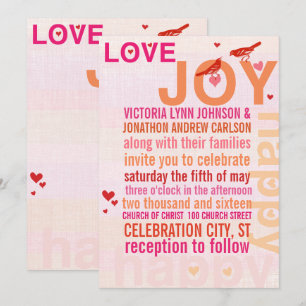 Coral Pink Rote Floral Moderne Typografie Love Bir Einladung