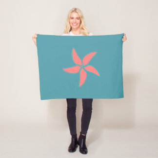 Coral Pink Starfish Cyan Fleece Blanket