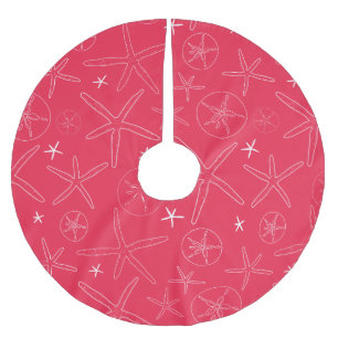 Coral Pink Starfish & Sand Dollar Tree Rock Polyester Weihnachtsbaumdecke