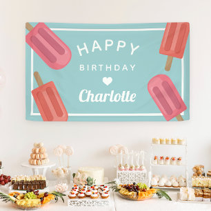 Coral & Pink Summer Popsicle Kindergeburtstag Banner