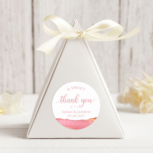 Coral Pink Sweet Danke Stickers (Coral Pink 'Sweet Thank You' Stickers for Wedding favors)