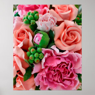 Coral & Pink Tee Rose Blume Poster