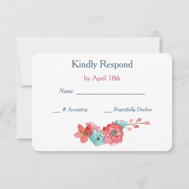 Coral Pink und Aqua Floral Wedding RSVP (Vorderseite)