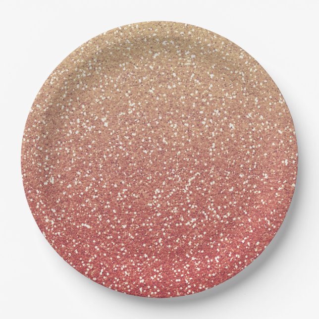 Coral Pink und Gold Imitate Glitzer Pappteller (Vorderseite)