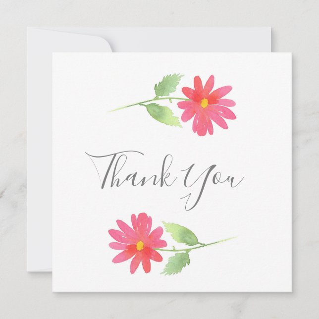 Coral Pink Watercolor Daisy Danke Karte (Vorderseite)