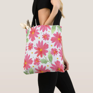 Coral Pink Watercolor Daisy Muster Tasche
