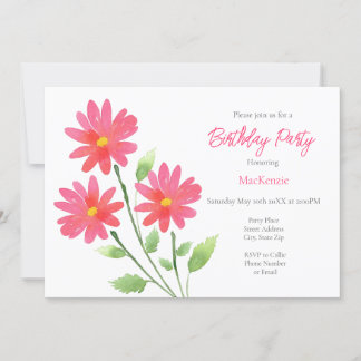 Coral Pink Watercolor Daisy Stems Einladung