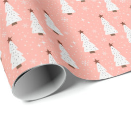 Coral Pink Weihnachtsfest Bäume Boho Trendy Geschenkpapier