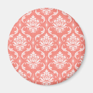 Coral Pink White Classic Damask Muster Magnet