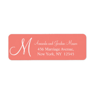 Coral Pink White Mit Monogramm Wedeladresse Label