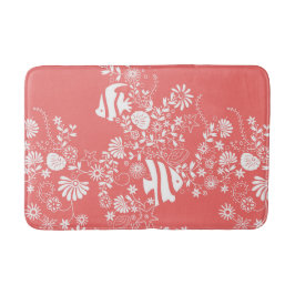 Coral Pink White Ocean Life Muster Badematte