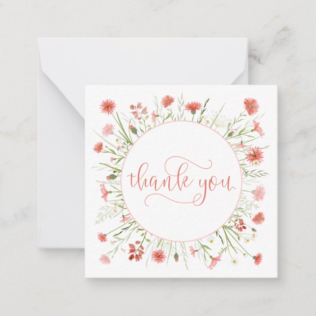 Coral Pink Wildblume Personalisiert Danke Mitteilungskarte (Vorderseite)