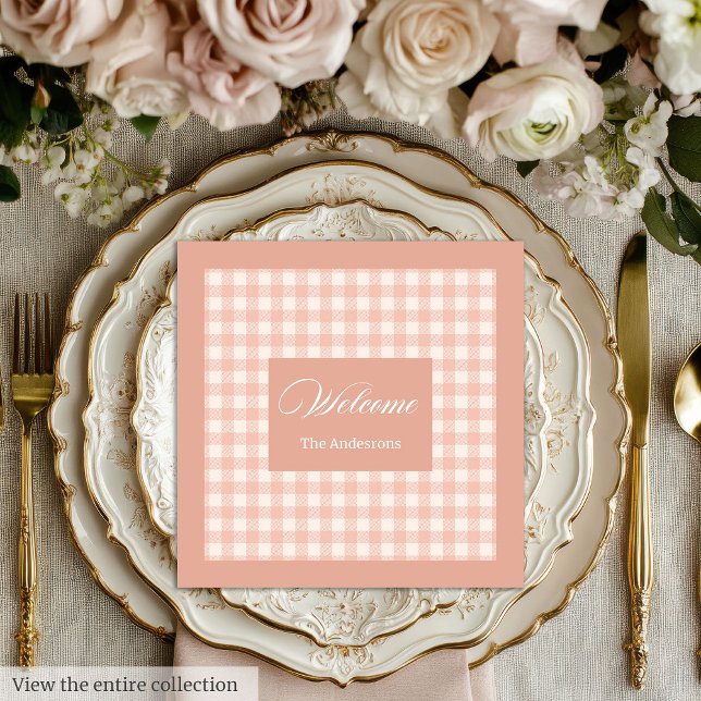 Coral Plaid Napkins Personalized Elegant Accent Serviette (Coral Plaid Napkins Personalized Elegant Accent)